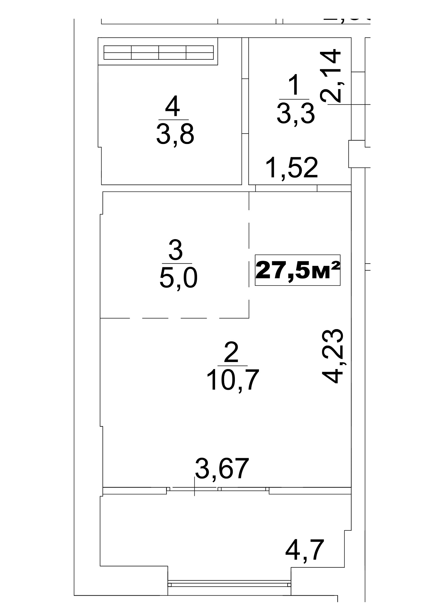 Планування Smart-квартира площею 27.5м2, AB-13-06/0045а.