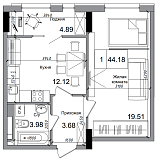 Планировка 1-к квартира площей 44.18м2, AB-04-05/00009.