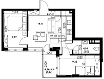 Планировка 2-к квартира площей 44.21м2, UM-003-03/0012.