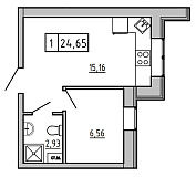 Планировка 1-к квартира площей 24.65м2, KS-01D-03/0001.