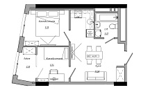 Планировка 2-к квартира площей 40.39м2, AB-21-07/00007.