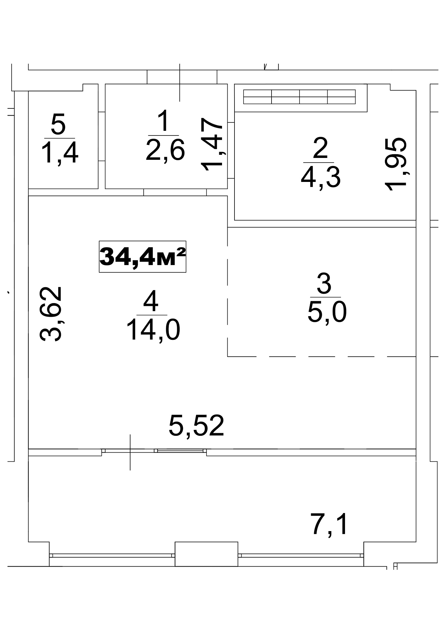 Планування Smart-квартира площею 34.4м2, AB-13-10/00080.