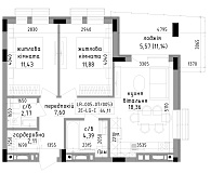 Планировка 2-к квартира площей 64.11м2, LR-005-07/0053.