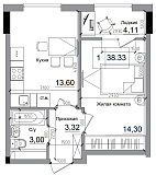 Планування 1-к квартира площею 38.33м2, 2c8677e7-551a-11e8-8105-38d547017ea3.