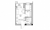 Планировка 1-к квартира площей 26.42м2, KS-014-05/0008.