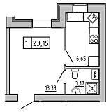 Planning 1-rm flats area 23.21m2, KS-01А-05/0001.