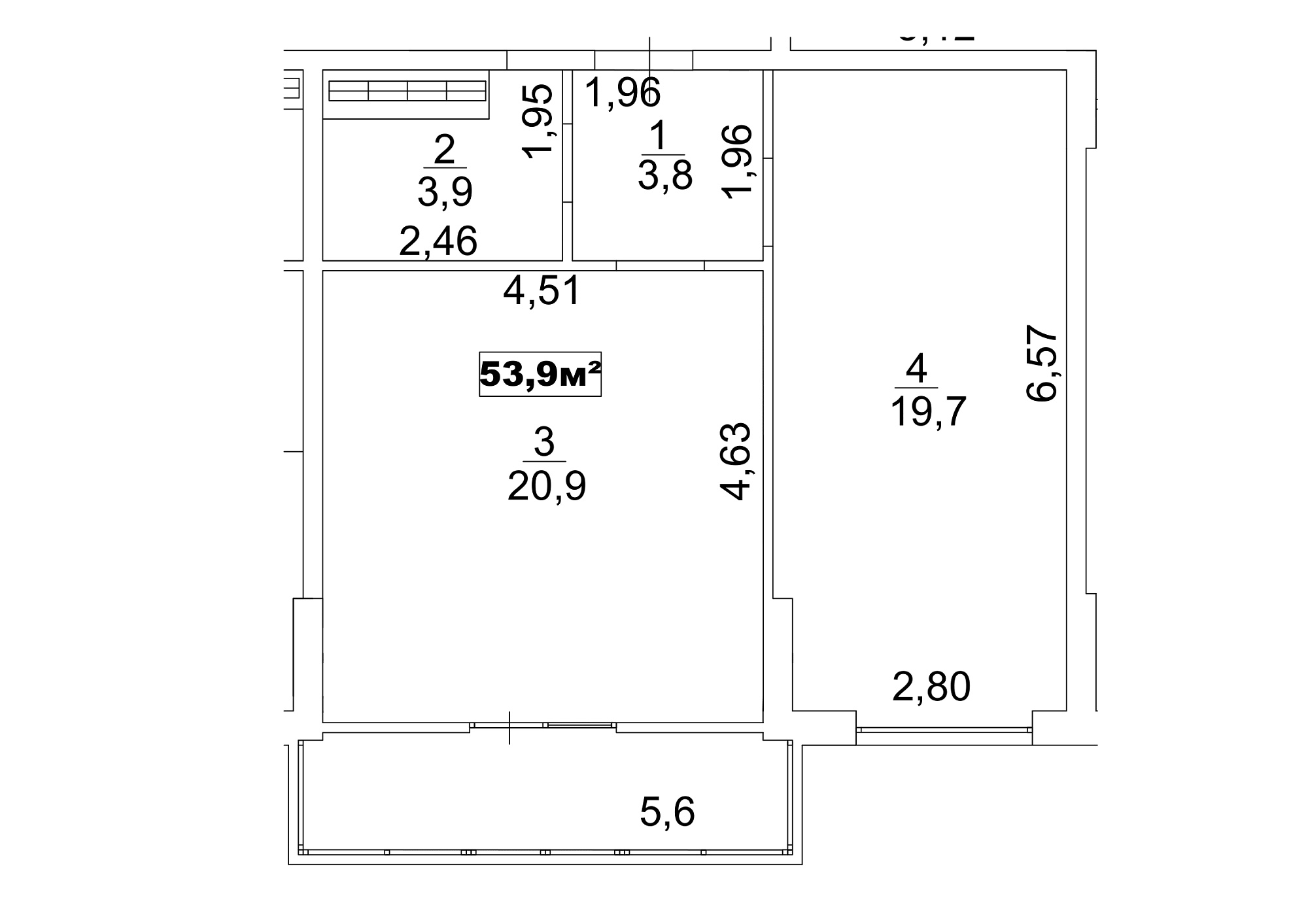 Planning 1-rm flats area 53.9m2, AB-13-06/00050.
