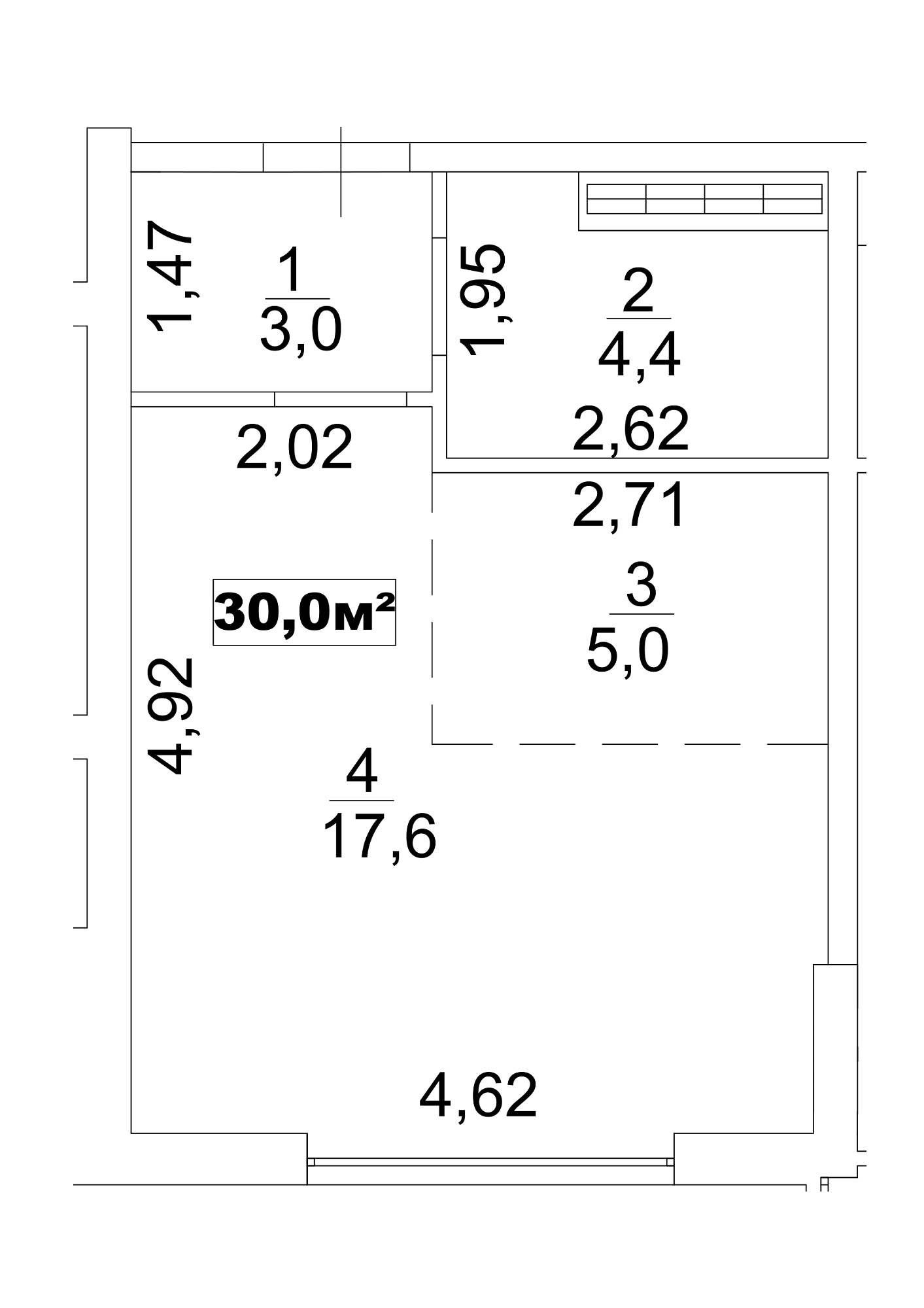 Planning Smart flats area 30m2, AB-13-05/00042.