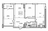 Планування 3-к квартира площею 75.9м2, AB-09-11/00009.