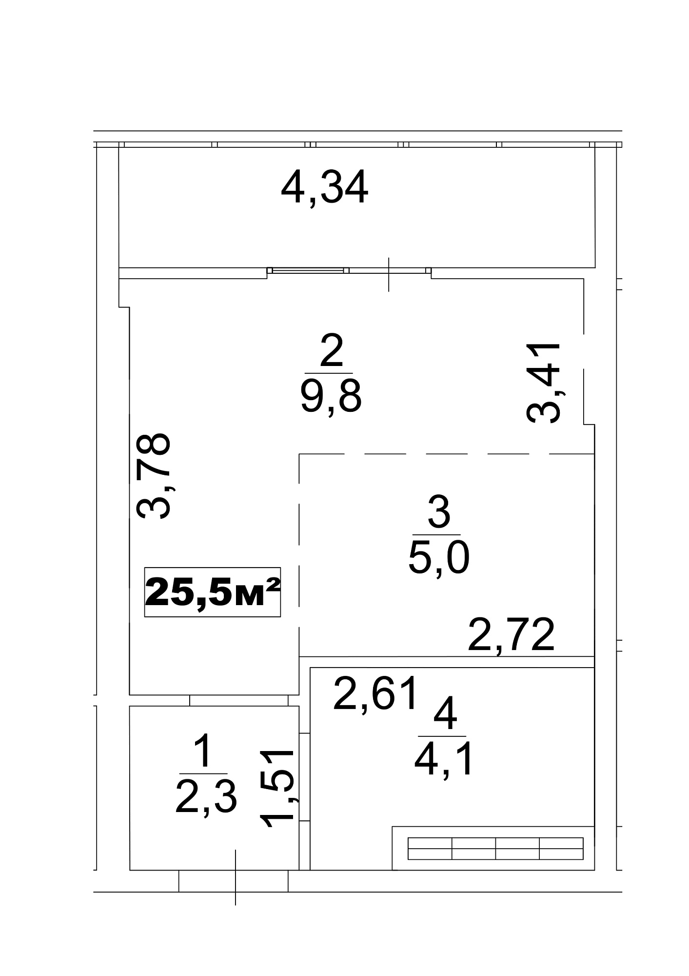 Планування Smart-квартира площею 25.5м2, AB-13-06/0045в.