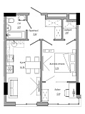 Планування 1-к квартира площею 39.71м2, AB-21-13/00121.
