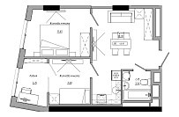 Планировка 2-к квартира площей 46.1м2, AB-21-09/00008.