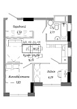 Планировка 1-к квартира площей 38.22м2, AB-19-04/00011.