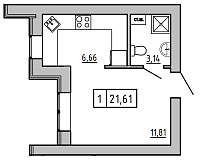 Planning 1-rm flats area 21.48m2, KS-01D-03/0007.