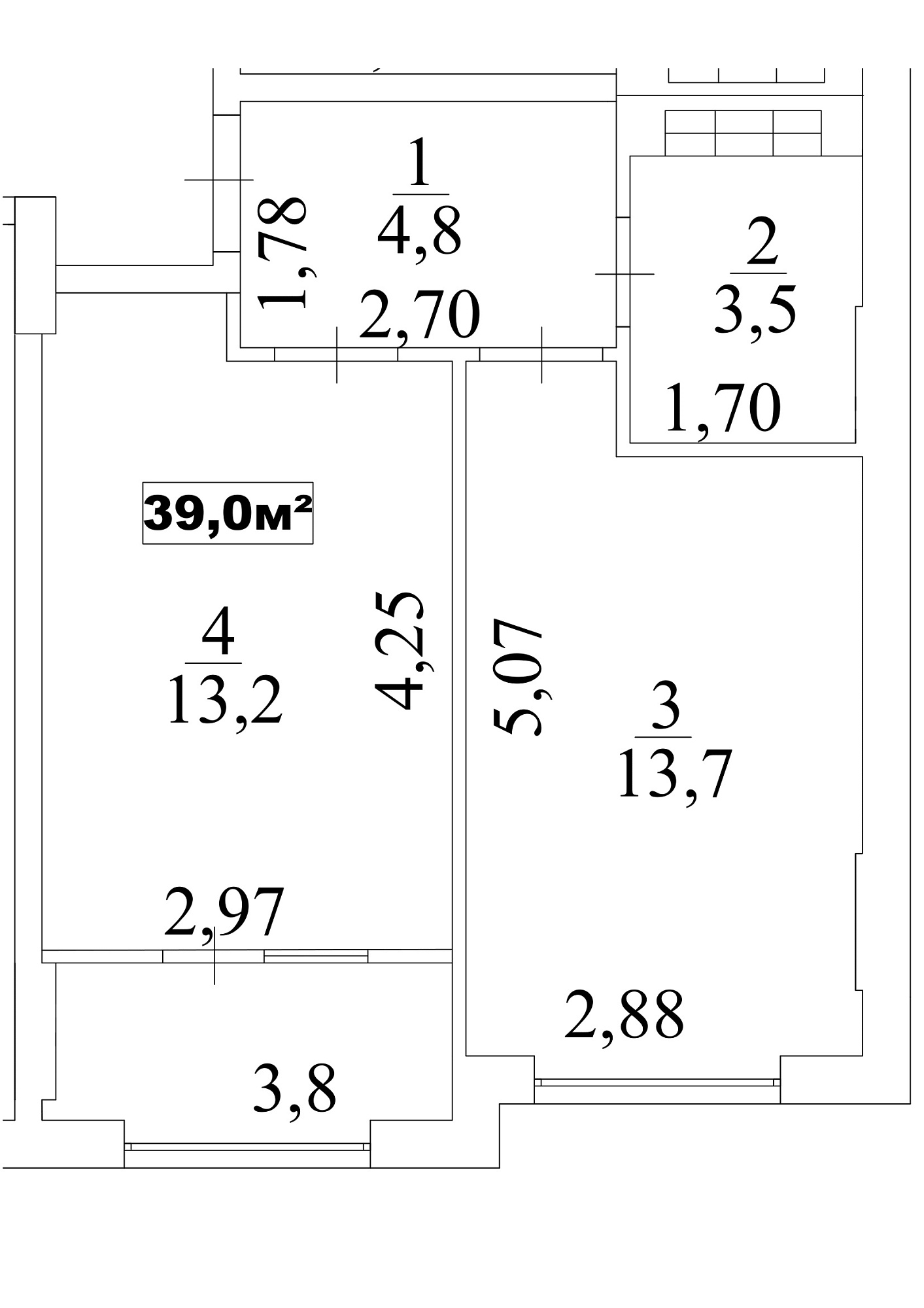 Планировка 1-к квартира площей 39м2, AB-10-09/0079в.