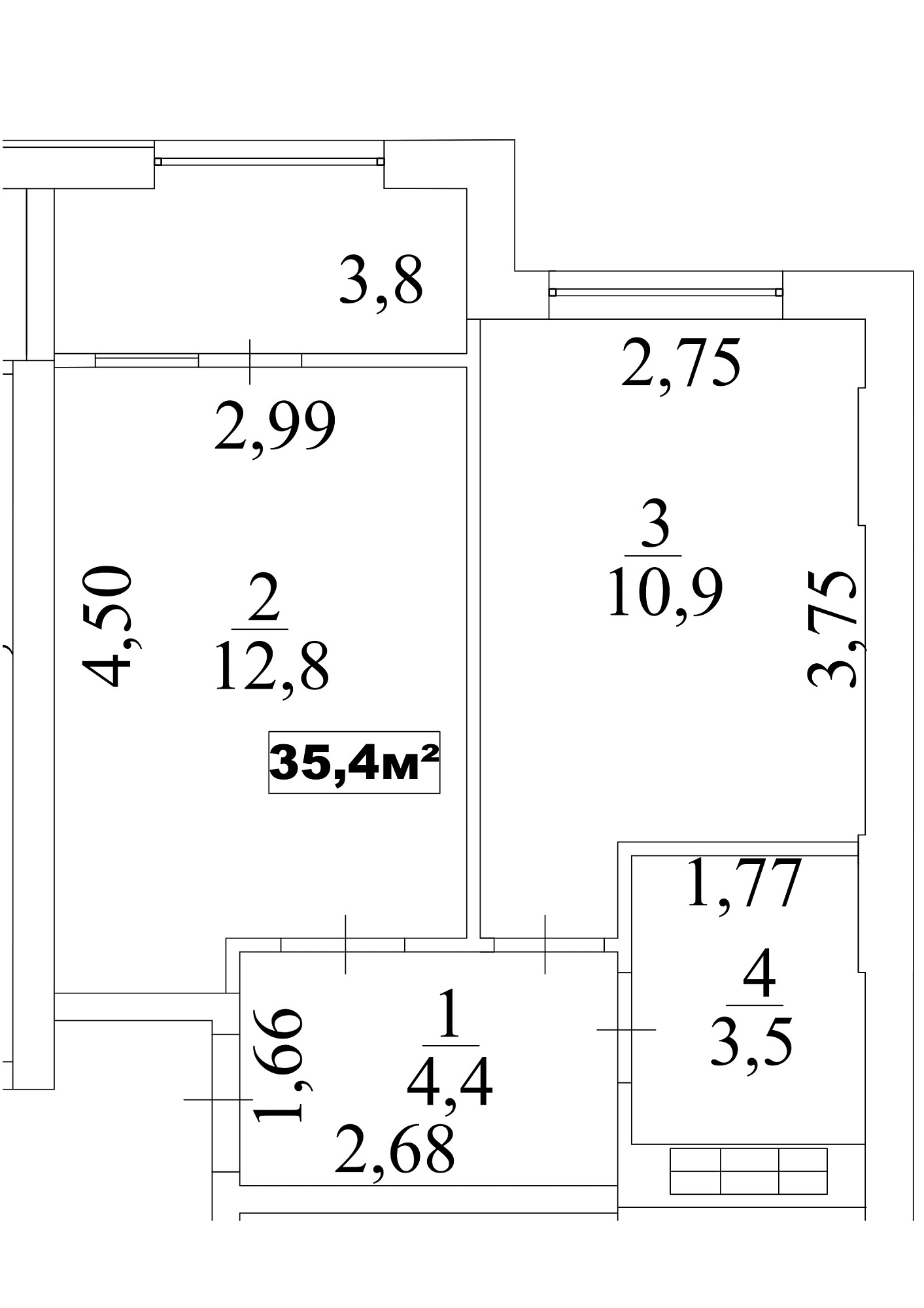 Планировка 1-к квартира площей 35.4м2, AB-10-01/0007б.