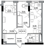 Planning 2-rm flats area 50.5m2, AB-16-12/00007.