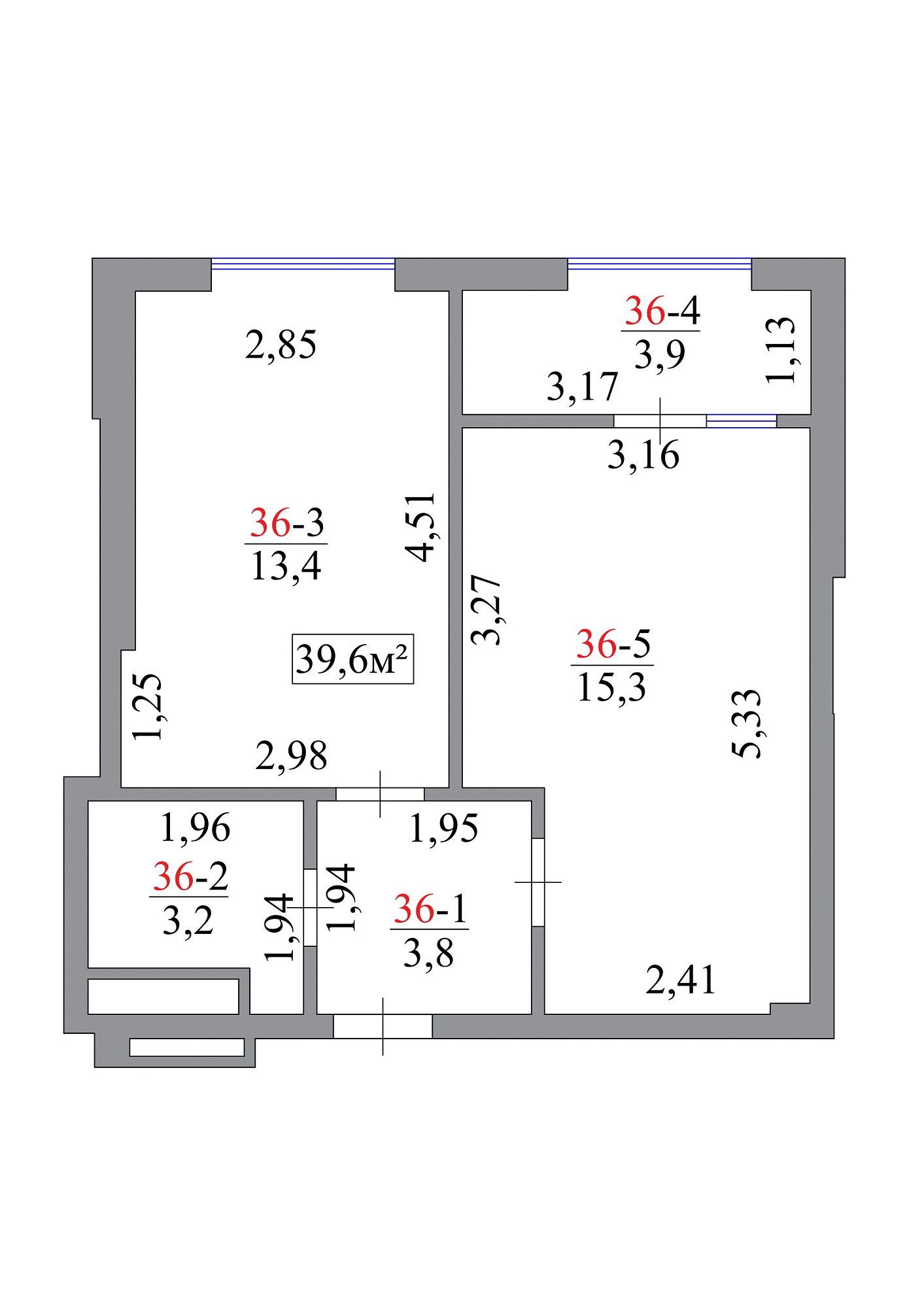Планування 1-к квартира площею 39.6м2, AB-07-04/00033.