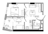 Планировка 2-к квартира площей 46.41м2, AB-21-01/00008.