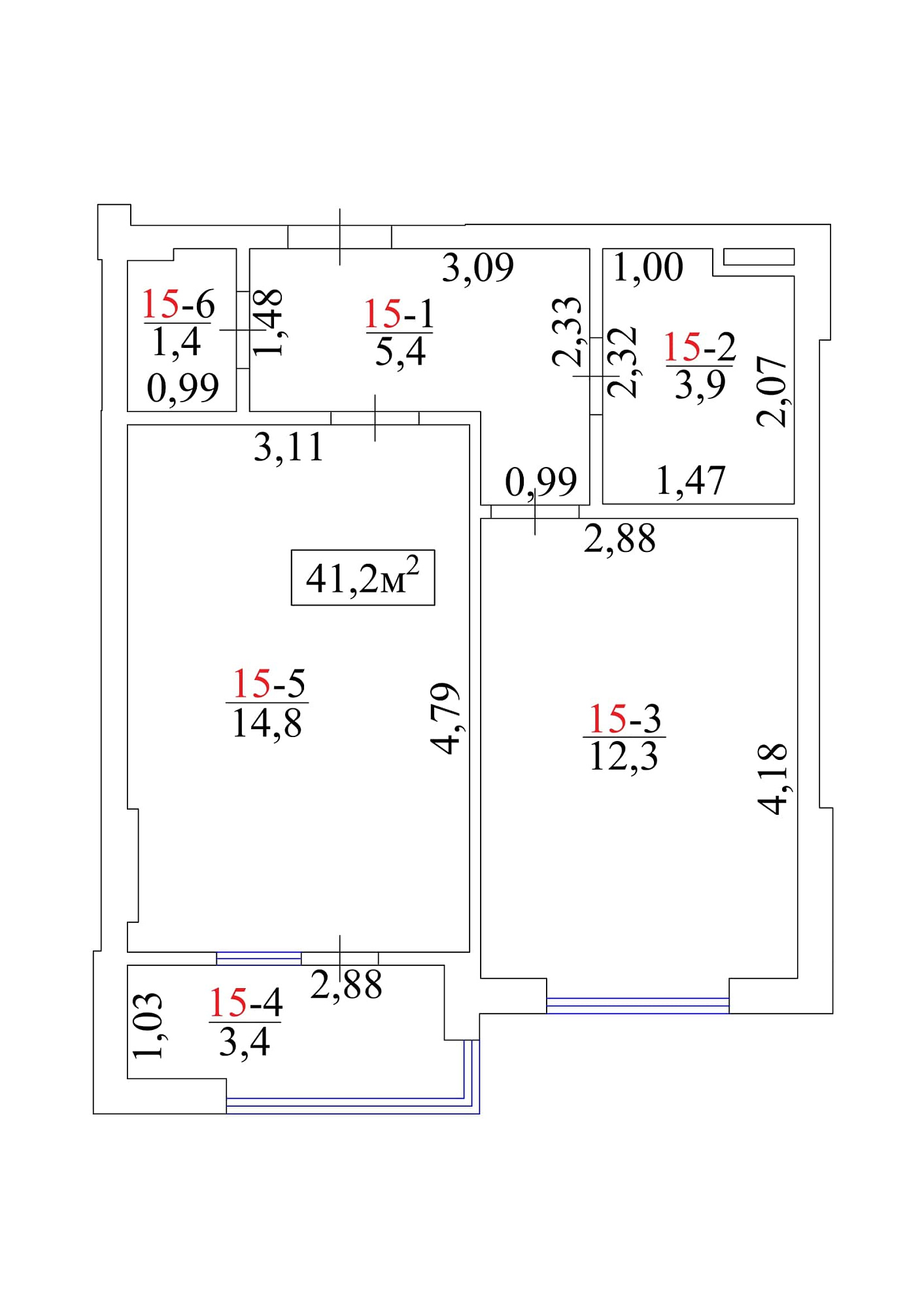 Планування 1-к квартира площею 41.2м2, AB-01-02/00016.