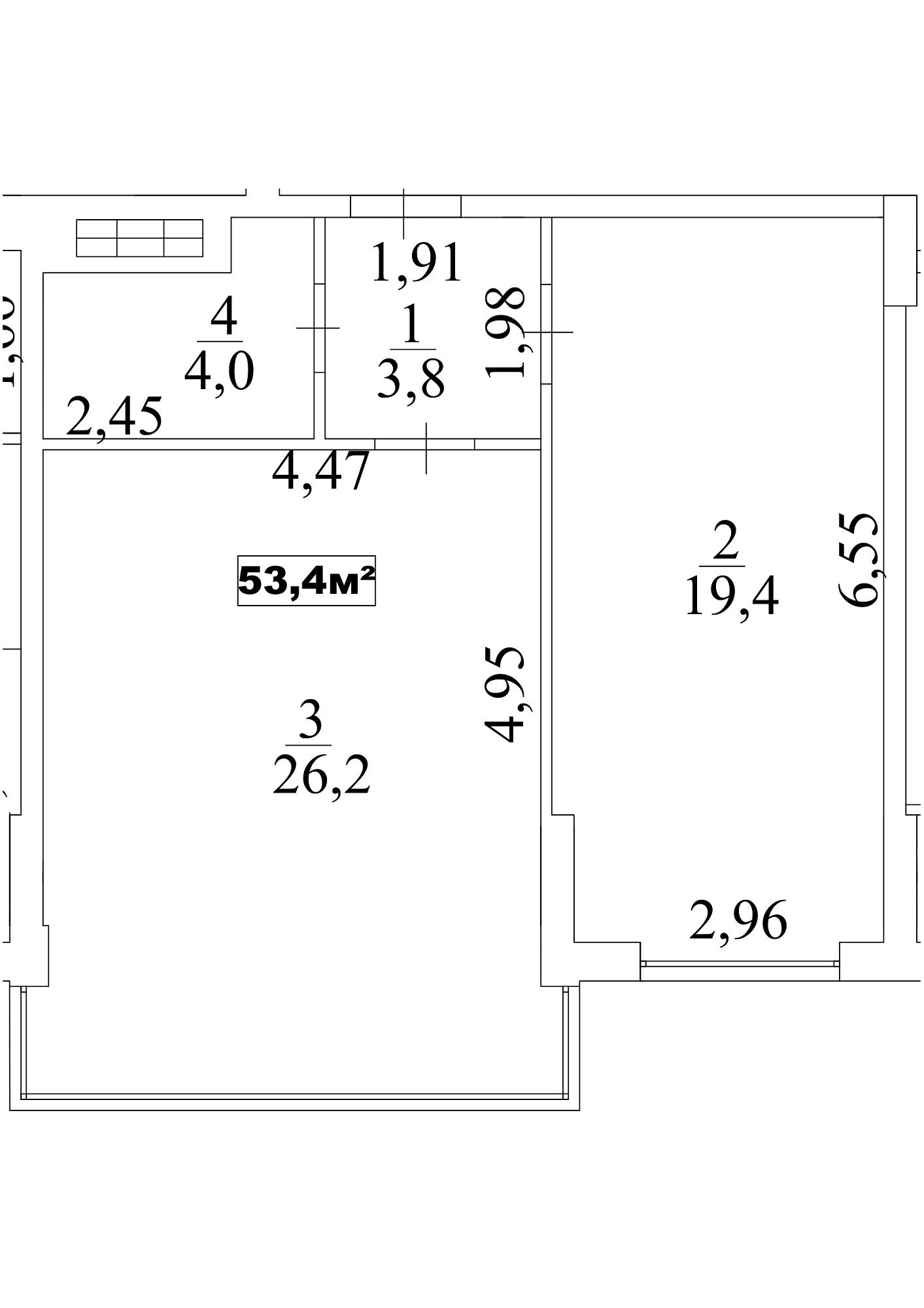 Планировка 1-к квартира площей 53.4м2, AB-10-05/00044.