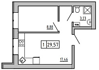 Планировка 1-к квартира площей 29.82м2, KS-007-05/0003.