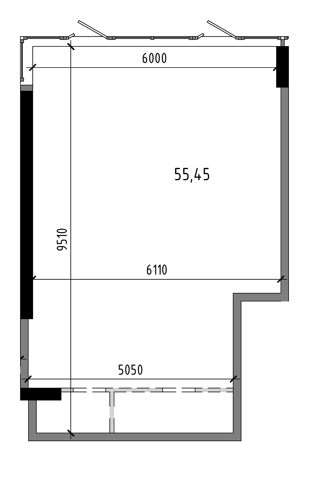 Планировка Коммерческие площей 55.45м2, AB-19-м1/Т0005.