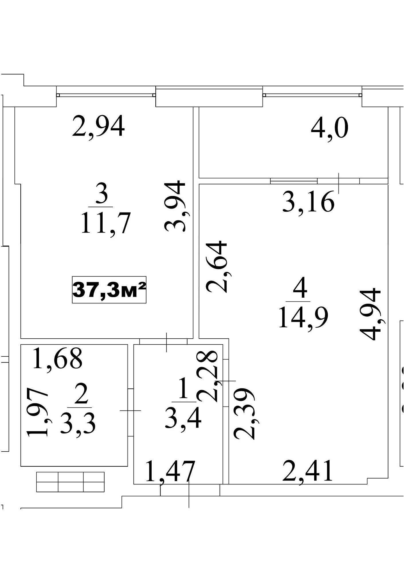 Планування 1-к квартира площею 37.3м2, AB-10-02/00015.