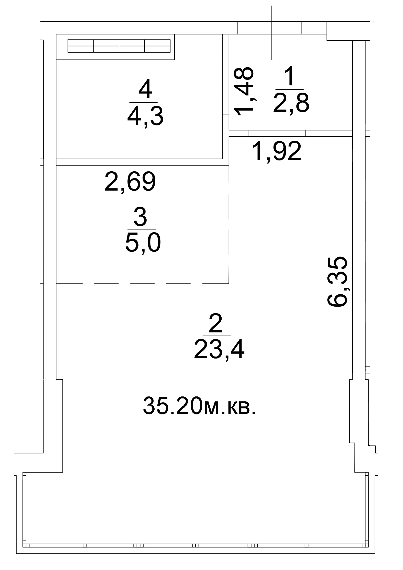 Планування Smart-квартира площею 35.2м2, AB-13-09/0070б.