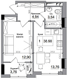 Planning 1-rm flats area 38.9m2, AB-15-05/00012.