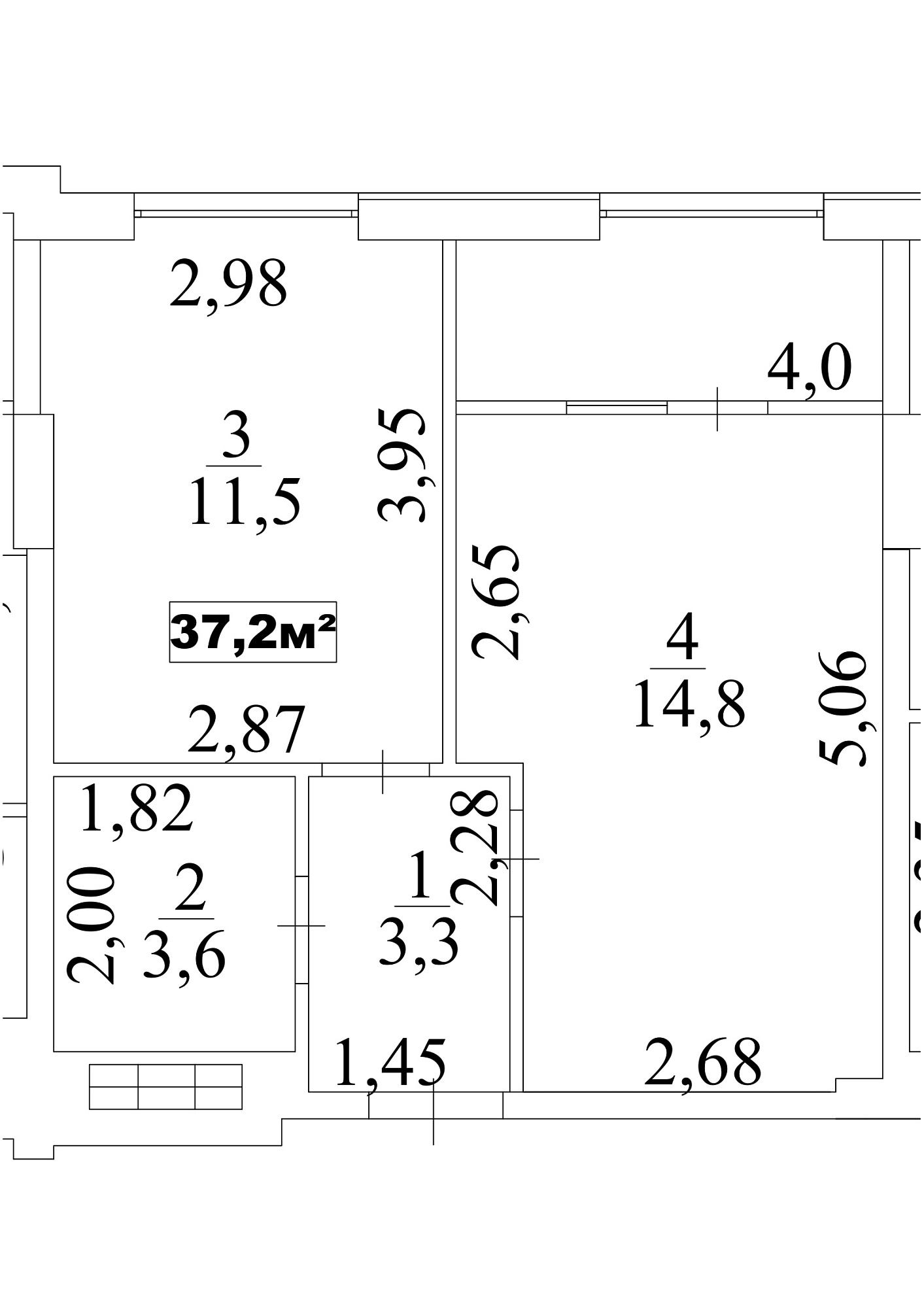 Планировка 1-к квартира площей 37.2м2, AB-10-08/00069.