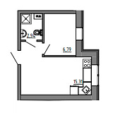 Planning 1-rm flats area 25.04m2, KS-01А-03/0010.