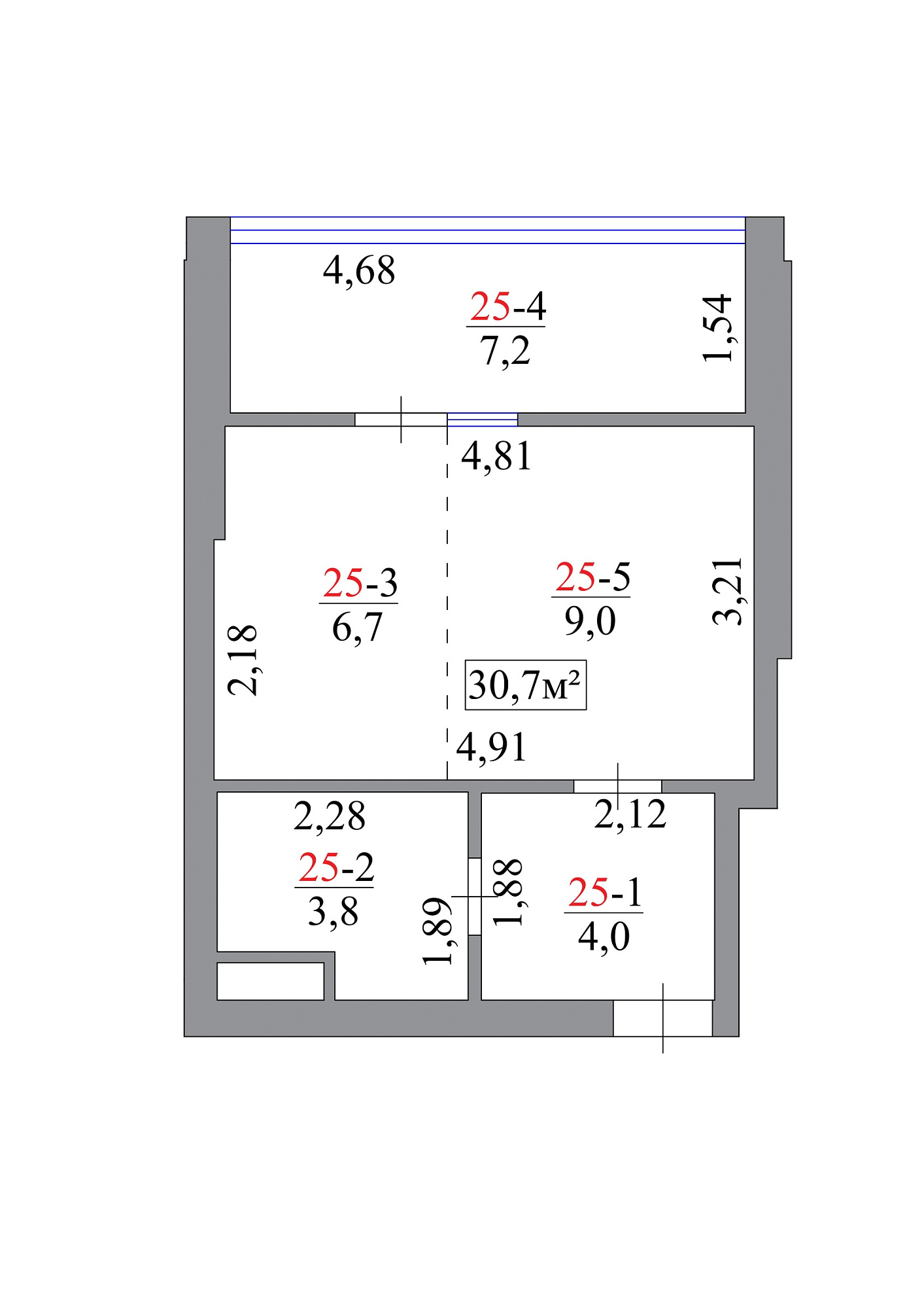 Планування Smart-квартира площею 30.7м2, AB-07-03/00023.