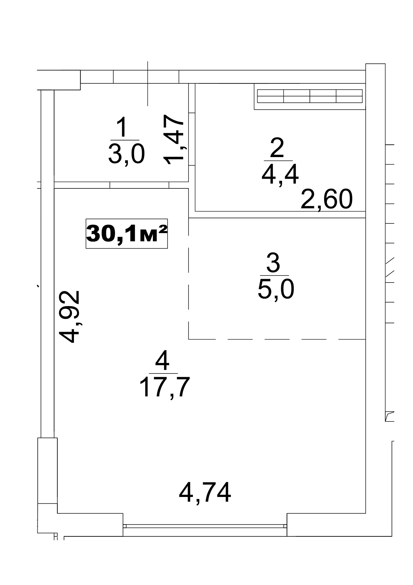 Планировка Smart-квартира площей 30.1м2, AB-13-04/0025а.