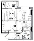 Планировка 1-к квартира площей 37.84м2, AB-15-04/00011.