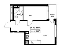 Планування 1-к квартира площею 34.97м2, f9fb93c5-ef8c-11ef-bacf-00155d42e31d.
