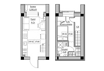 Планировка 2-x уровневая площей 27.8м2, KS-014-05/0010.