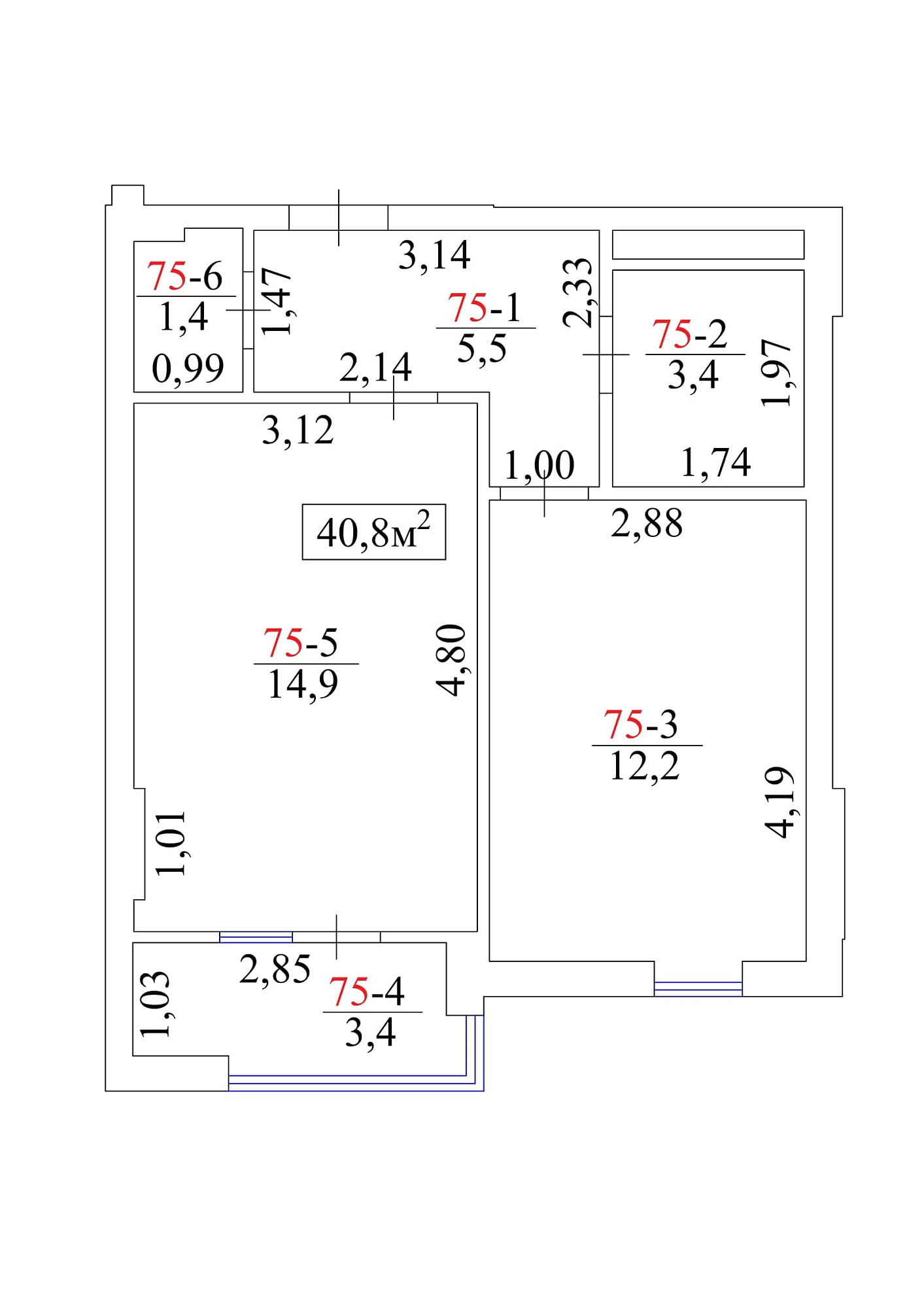 Планування 1-к квартира площею 40.8м2, AB-01-08/00070.