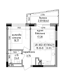 Планировка 1-к квартира площей 36.86м2, LR-002-07/0042.