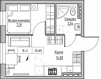 Планировка 1-к квартира площей 25.65м2, KS-024-03/0014.