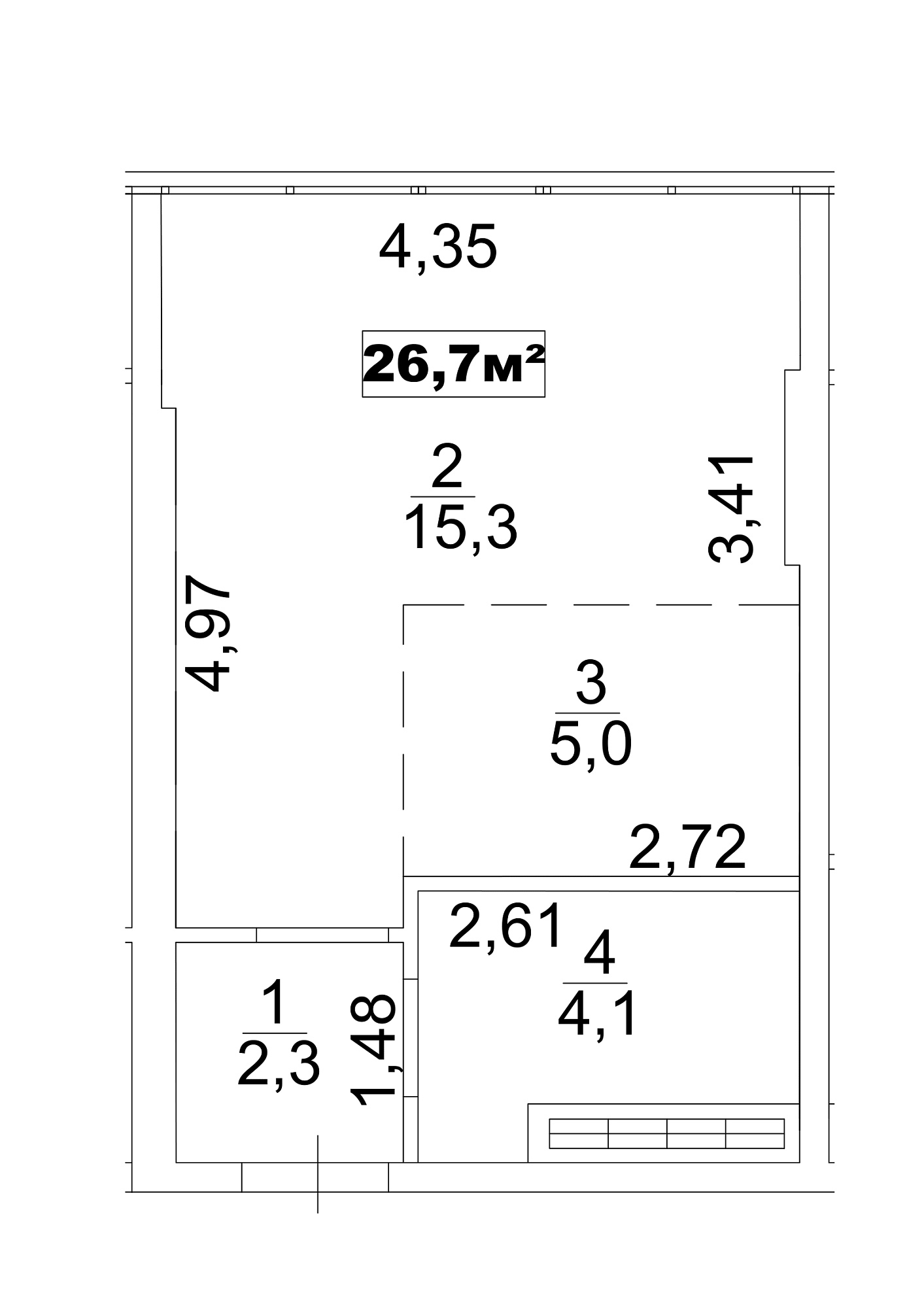 Планування Smart-квартира площею 26.7м2, AB-13-08/0063в.