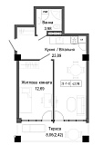 Планування 1-к квартира площею 42.98м2, UM-006-03/0006.