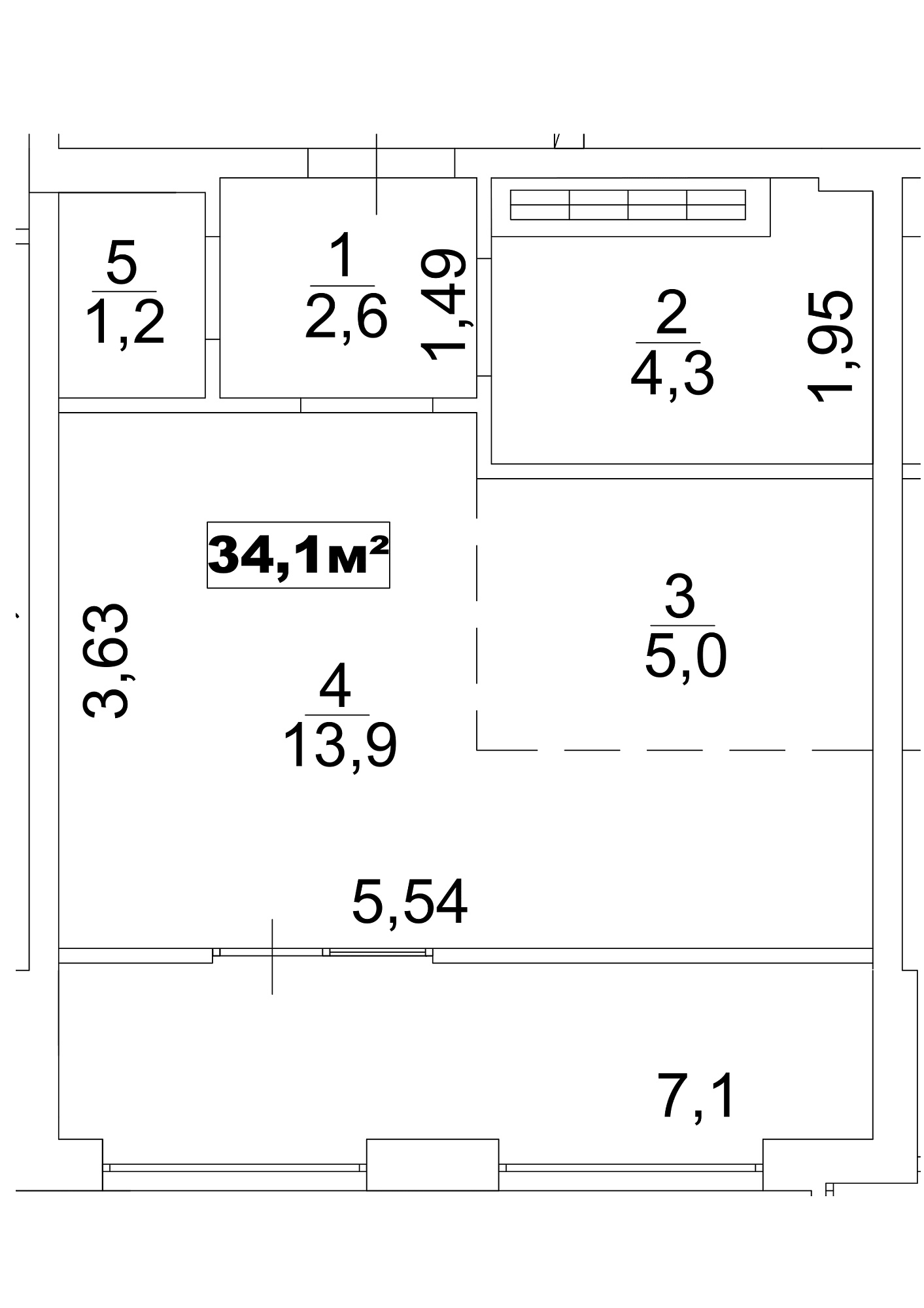 Планування Smart-квартира площею 34.1м2, AB-13-02/00008.