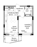 Планировка 1-к квартира площей 44.15м2, LR-002-04/0020.