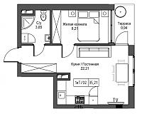 Планування 1-к квартира площею 35.21м2, UM-002-05/0033.