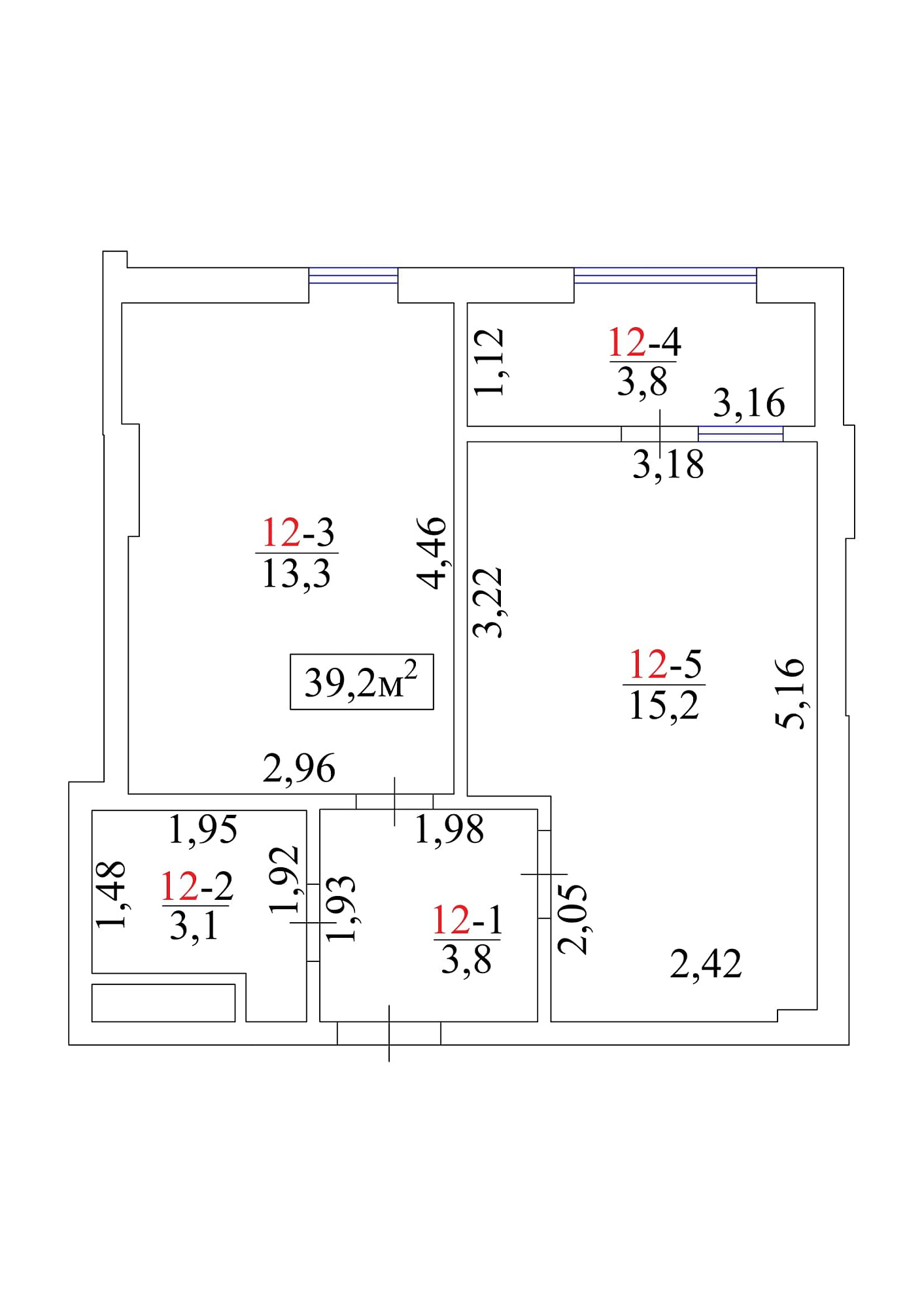 Планування 1-к квартира площею 39.2м2, AB-01-02/00014.