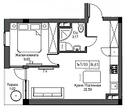 Planning 1-rm flats area 36.61m2, UM-002-05/0035.