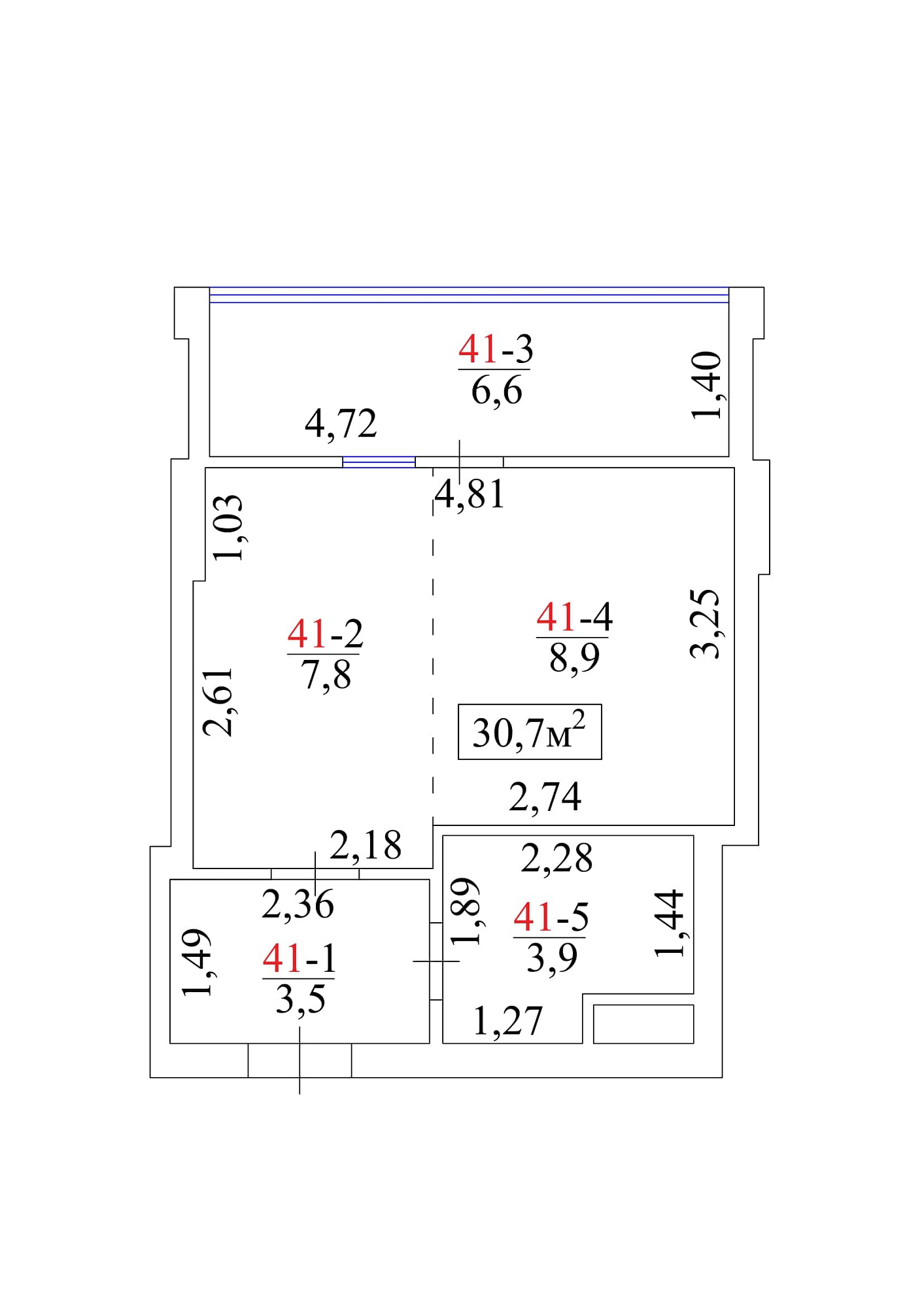 Planning Smart flats area 30.7m2, AB-01-05/00040.