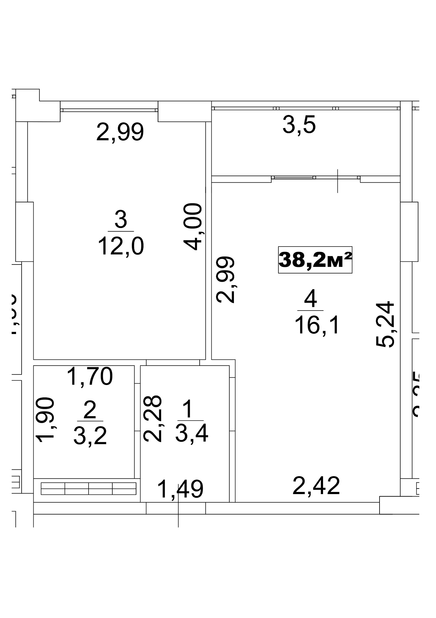 Планировка 1-к квартира площей 38.2м2, AB-13-10/00084.