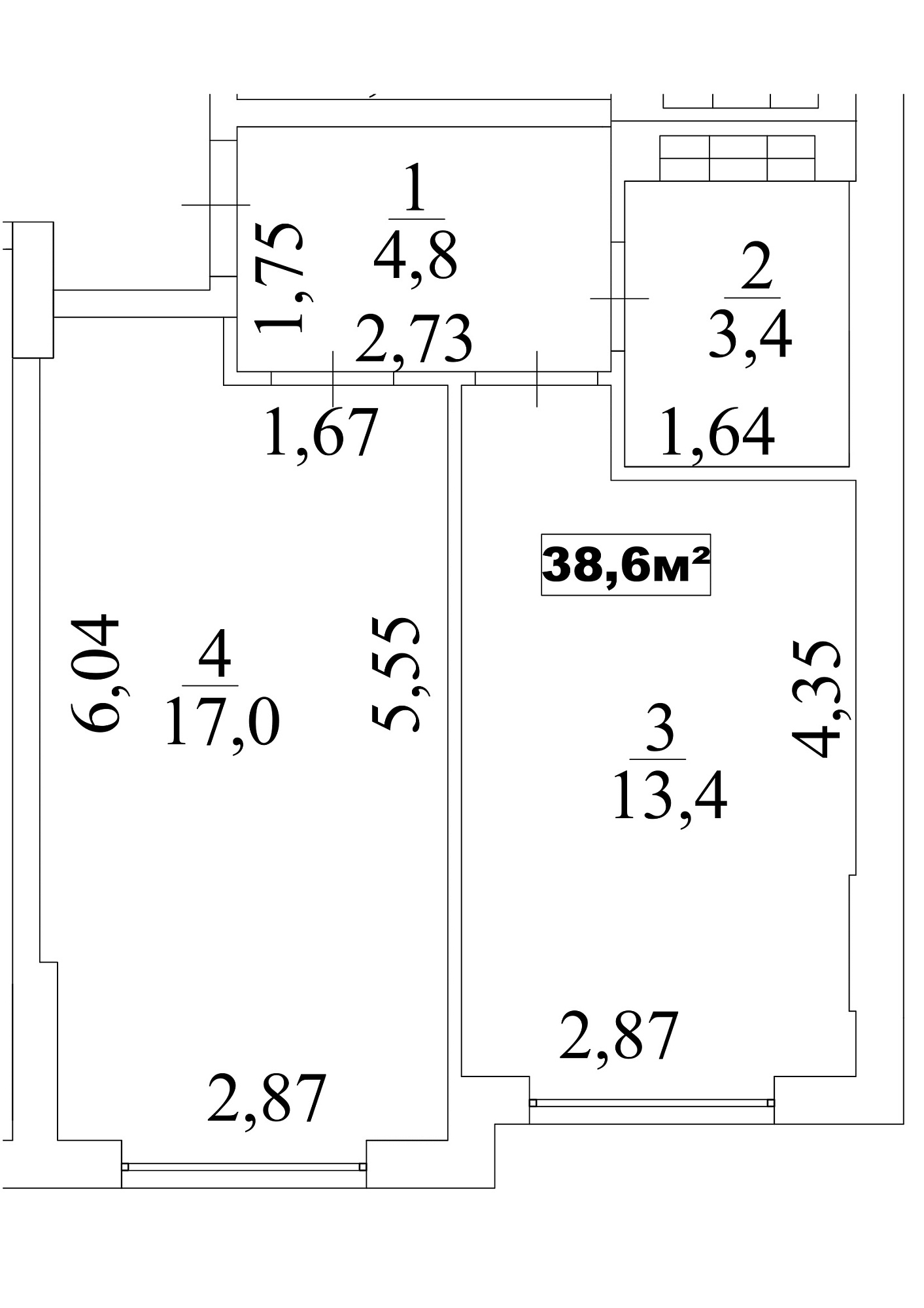 Planning 1-rm flats area 38.6m2, AB-10-03/0025в.